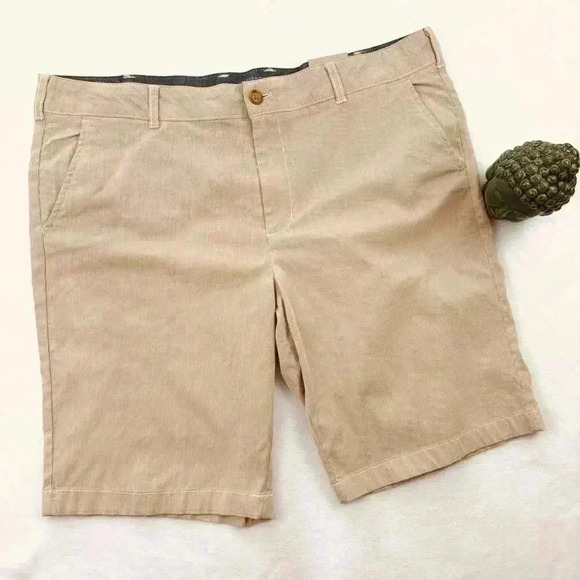 NWT G.H. Bass Co Tan Pinstripe Stretch Long Bermuda Chino Walking Short Size 14 - Picture 1 of 14